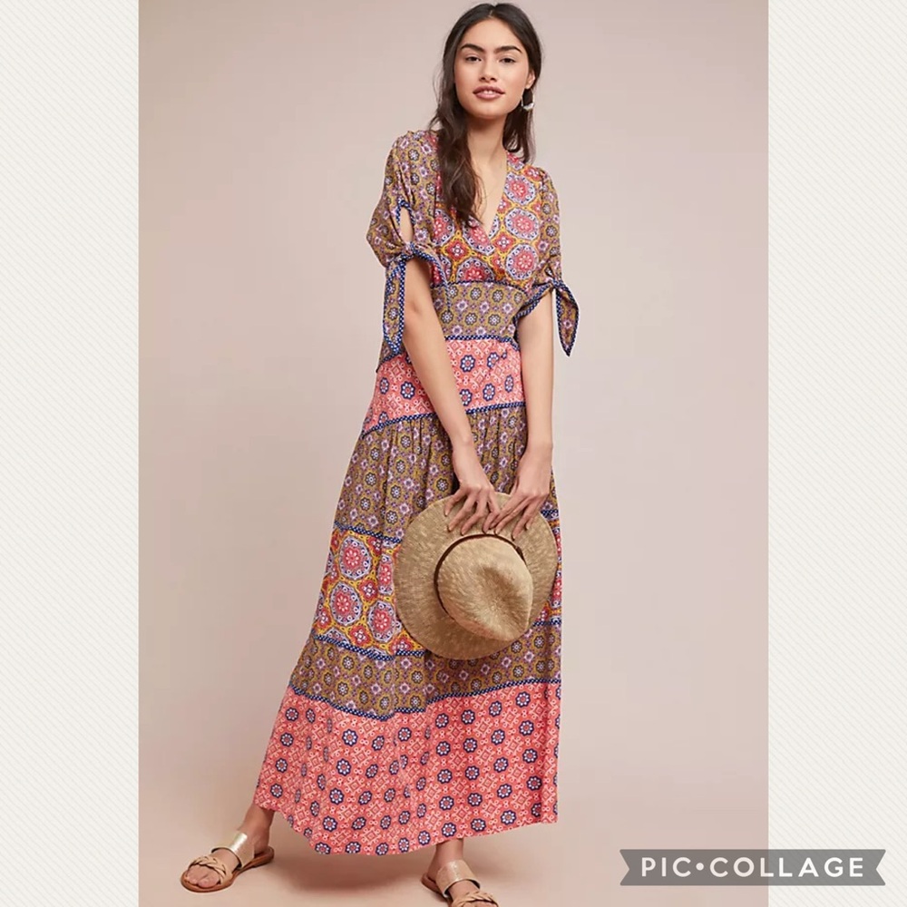 Anthropologie Maeve Eder Tiered Maxi Dress in Coral - Picture 1 of 10
